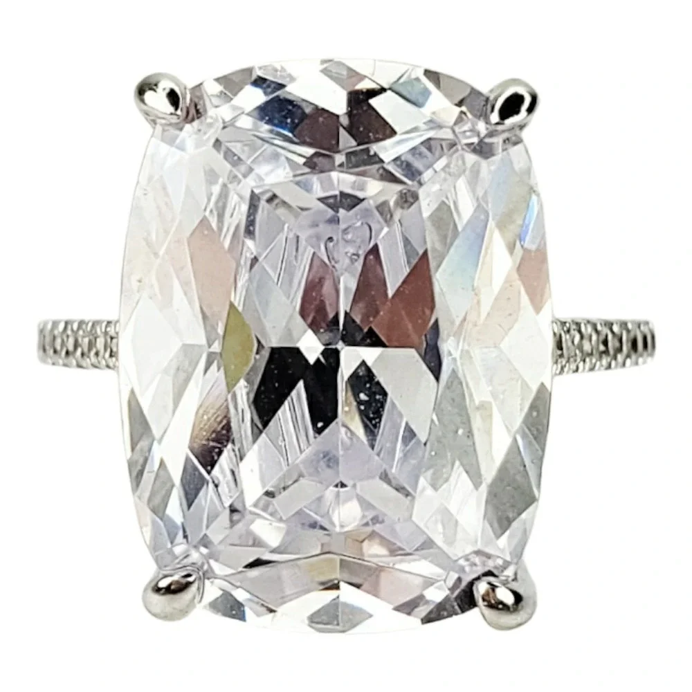 Vintage Cocktail Ring Sterling Silver 925 Size 5 Topaz Cushion Cut Statement
